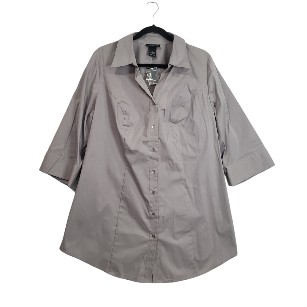 Lane Bryant Button Up 3/4 Sleeves Gray Shirt Size 18